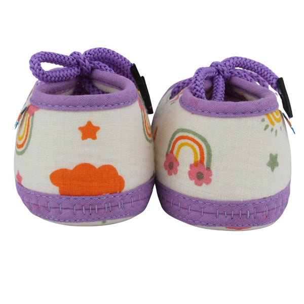 Baby Unisex Flower & Circle Muslin White,Purple Velcro Shoe Booties-BT5563