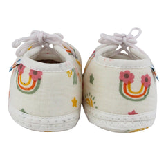 Baby Unisex Star & Rainbow Muslin Lace White Velcro Shoe Booties-BT5565