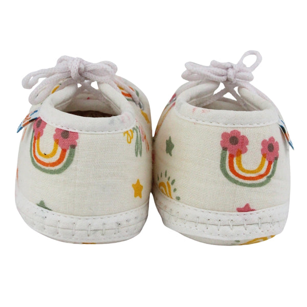 Baby Unisex Star & Rainbow Muslin Lace White Velcro Shoe Booties-BT5565