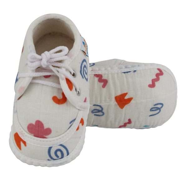 Baby Unisex Star & Rainbow Muslin Lace White Velcro Shoe Booties-BT5566