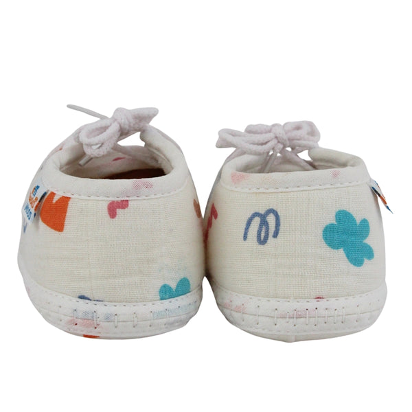 Baby Unisex Star & Rainbow Muslin Lace White Velcro Shoe Booties-BT5566