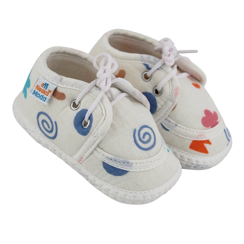 Baby Unisex Star & Rainbow Muslin Lace White Velcro Shoe Booties-BT5566