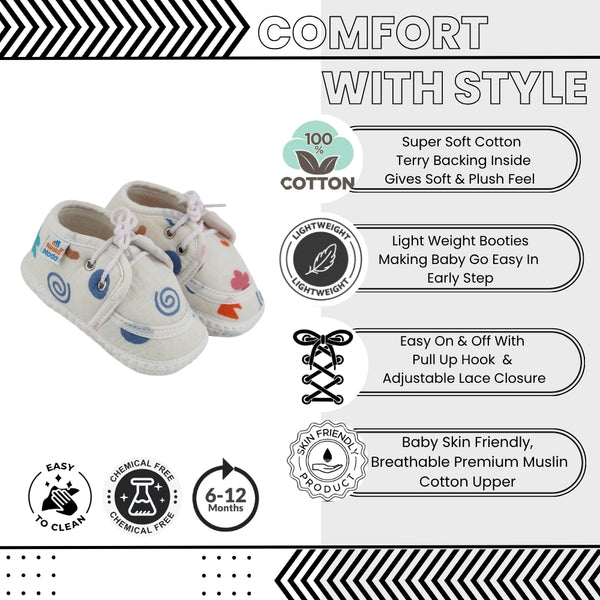 Baby Unisex Star & Rainbow Muslin Lace White Velcro Shoe Booties-BT5566