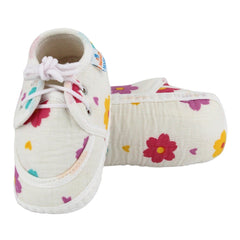 Baby Unisex Star & Rainbow Muslin Lace White Velcro Shoe Booties-BT5567