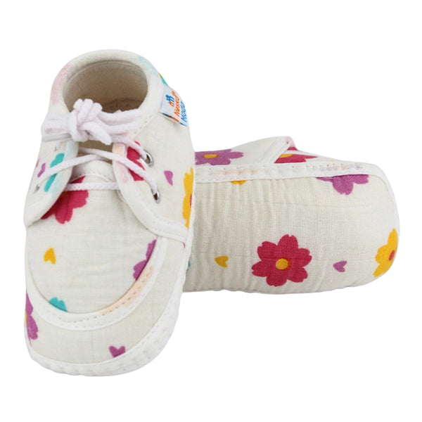Baby Unisex Star & Rainbow Muslin Lace White Velcro Shoe Booties-BT5567