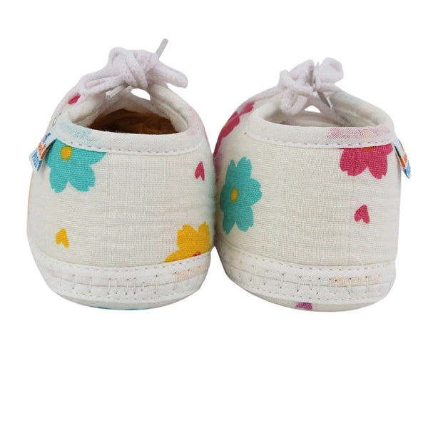 Baby Unisex Star & Rainbow Muslin Lace White Velcro Shoe Booties-BT5567