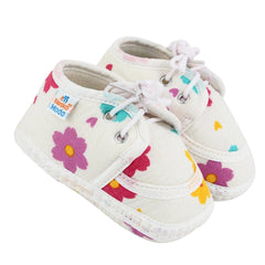 Baby Unisex Star & Rainbow Muslin Lace White Velcro Shoe Booties-BT5567