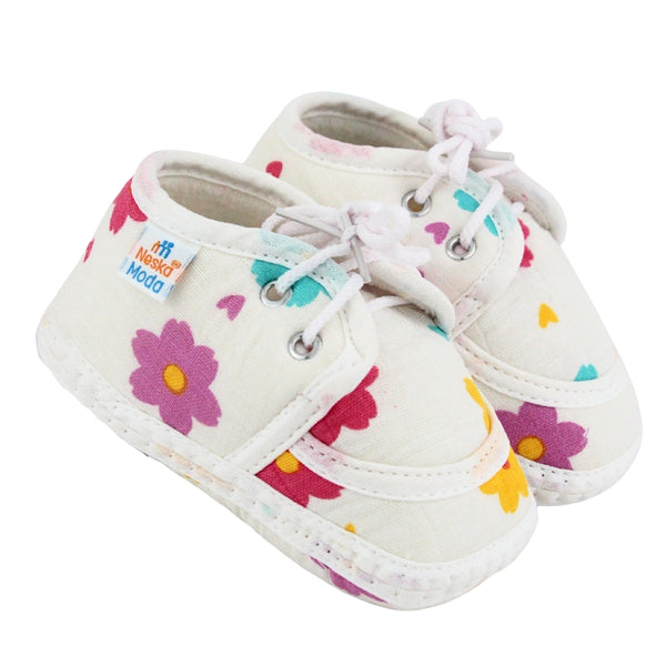 Baby Unisex Star & Rainbow Muslin Lace White Velcro Shoe Booties-BT5567