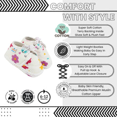 Baby Unisex Star & Rainbow Muslin Lace White Velcro Shoe Booties-BT5567
