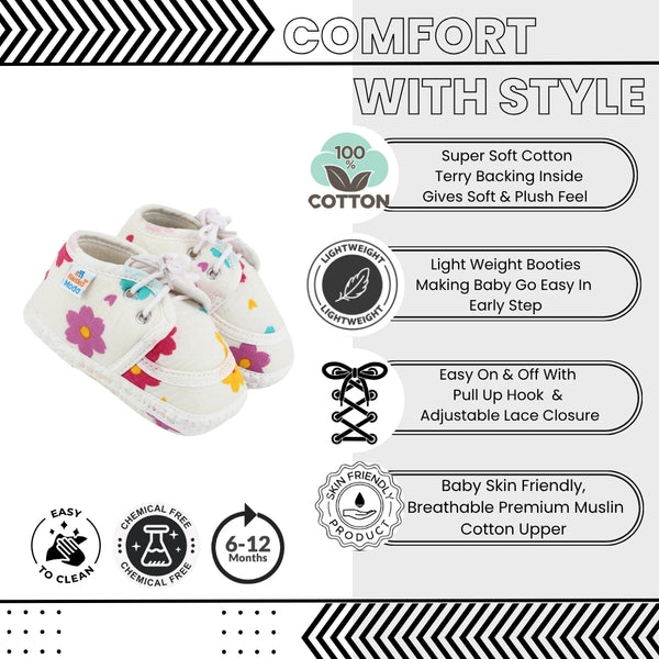 Baby Unisex Star & Rainbow Muslin Lace White Velcro Shoe Booties-BT5567