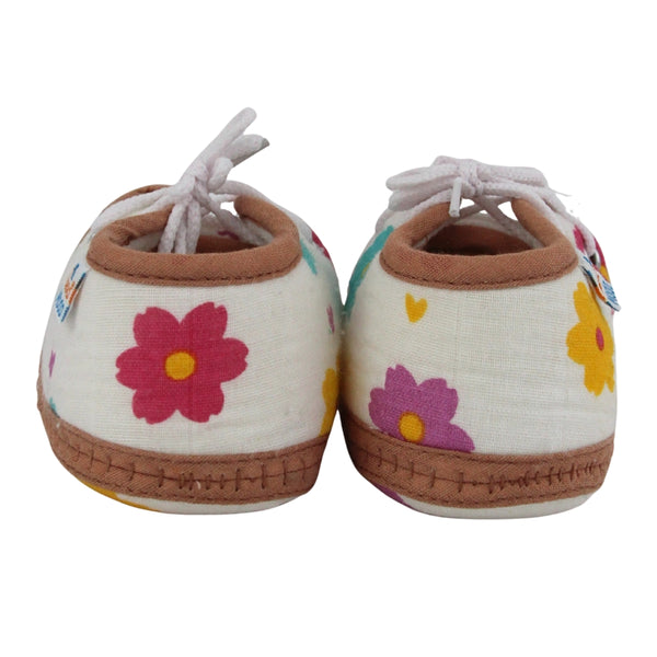 Baby Unisex Star & Rainbow Muslin Lace White,Brown Velcro Shoe Booties-BT5569