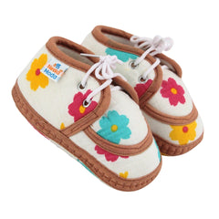 Baby Unisex Star & Rainbow Muslin Lace White,Brown Velcro Shoe Booties-BT5569