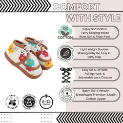 Baby Unisex Star & Rainbow Muslin Lace White,Brown Velcro Shoe Booties-BT5569