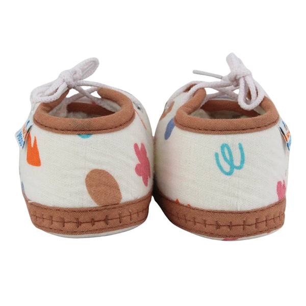 Baby Unisex Star & Rainbow Muslin Lace White,Brown Velcro Shoe Booties-BT5570