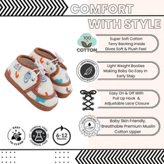 Baby Unisex Star & Rainbow Muslin Lace White,Brown Velcro Shoe Booties-BT5570