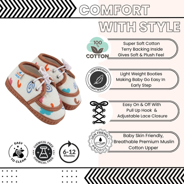 Baby Unisex Star & Rainbow Muslin Lace White,Brown Velcro Shoe Booties-BT5570