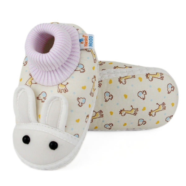 Baby Unisex Giraffe Printed Soft Cotton Pre-Walker White,Yellow Rabbit Face Shoe Booties-BT5571
