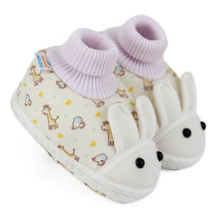 Baby Unisex Giraffe Printed Soft Cotton Pre-Walker White,Yellow Rabbit Face Shoe Booties-BT5571