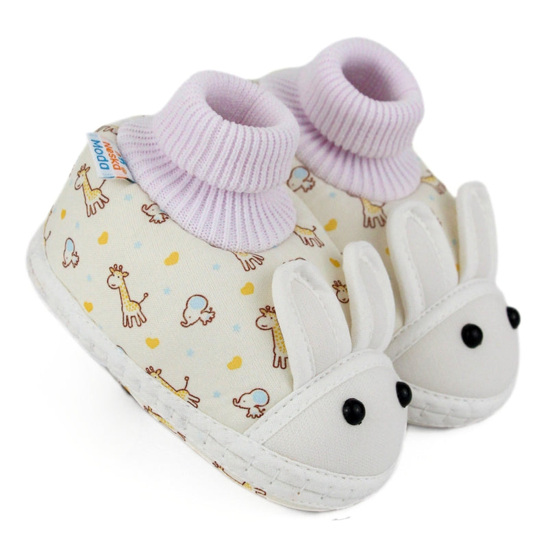 Baby Unisex Giraffe Printed Soft Cotton Pre-Walker White,Yellow Rabbit Face Shoe Booties-BT5571