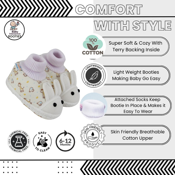 Baby Unisex Giraffe Printed Soft Cotton Pre-Walker White,Yellow Rabbit Face Shoe Booties-BT5571