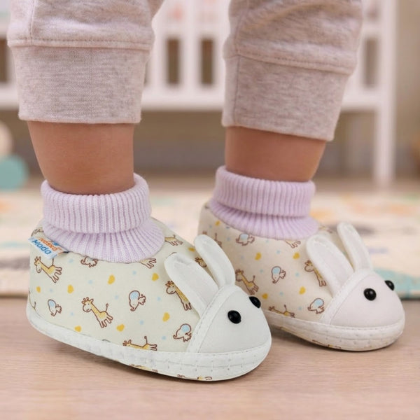 Baby Unisex Giraffe Printed Soft Cotton Pre-Walker White,Yellow Rabbit Face Shoe Booties-BT5571