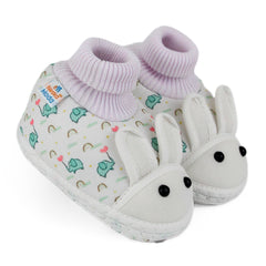 Baby Unisex Elephant Printed Soft Cotton Pre-Walker White,Green Rabbit Face Shoe Booties-BT5572