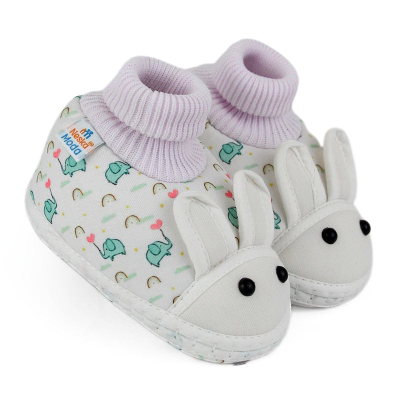 Baby Unisex Elephant Printed Soft Cotton Pre-Walker White,Green Rabbit Face Shoe Booties-BT5572