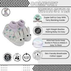 Baby Unisex Elephant Printed Soft Cotton Pre-Walker White,Green Rabbit Face Shoe Booties-BT5572