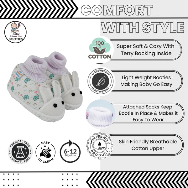 Baby Unisex Elephant Printed Soft Cotton Pre-Walker White,Green Rabbit Face Shoe Booties-BT5572