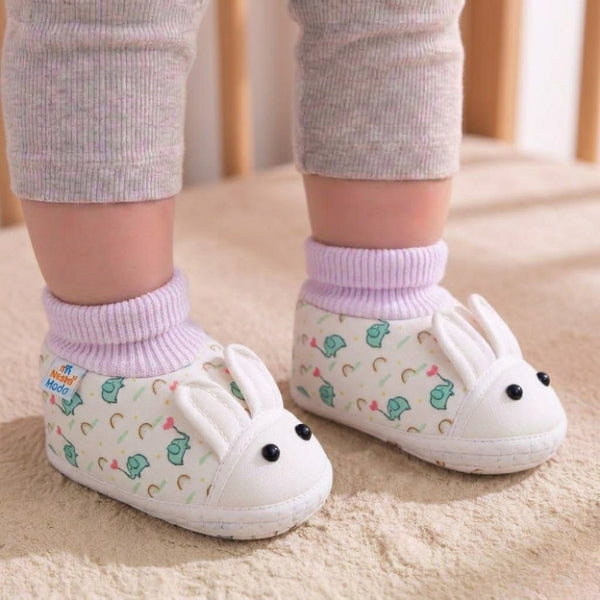 Baby Unisex Elephant Printed Soft Cotton Pre-Walker White,Green Rabbit Face Shoe Booties-BT5572
