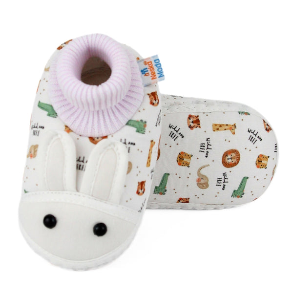 Baby Unisex Elephant Printed Soft Cotton Pre-Walker White Rabbit Face Shoe Booties-BT5573