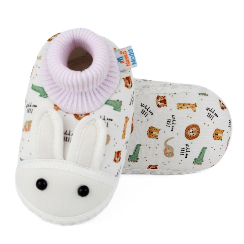 Baby Unisex Elephant Printed Soft Cotton Pre-Walker White Rabbit Face Shoe Booties-BT5573