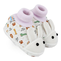 Baby Unisex Elephant Printed Soft Cotton Pre-Walker White Rabbit Face Shoe Booties-BT5573