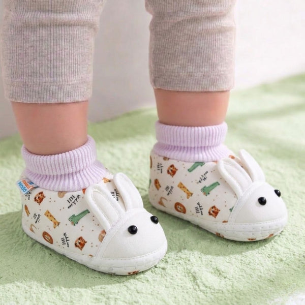 Baby Unisex Elephant Printed Soft Cotton Pre-Walker White Rabbit Face Shoe Booties-BT5573