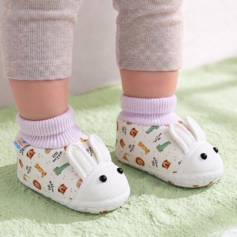 Baby Unisex Elephant Printed Soft Cotton Pre-Walker White Rabbit Face Shoe Booties-BT5573