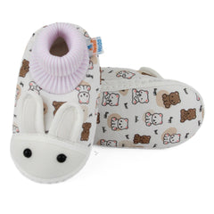 Baby Unisex Elephant Printed Soft Cotton Pre-Walker White,Brown Rabbit Face Shoe Booties-BT5574
