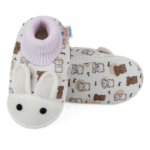 Baby Unisex Elephant Printed Soft Cotton Pre-Walker White,Brown Rabbit Face Shoe Booties-BT5574