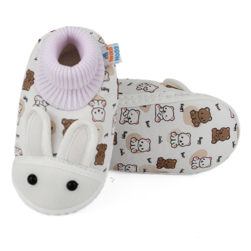 Baby Unisex Elephant Printed Soft Cotton Pre-Walker White,Brown Rabbit Face Shoe Booties-BT5574