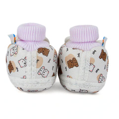 Baby Unisex Elephant Printed Soft Cotton Pre-Walker White,Brown Rabbit Face Shoe Booties-BT5574