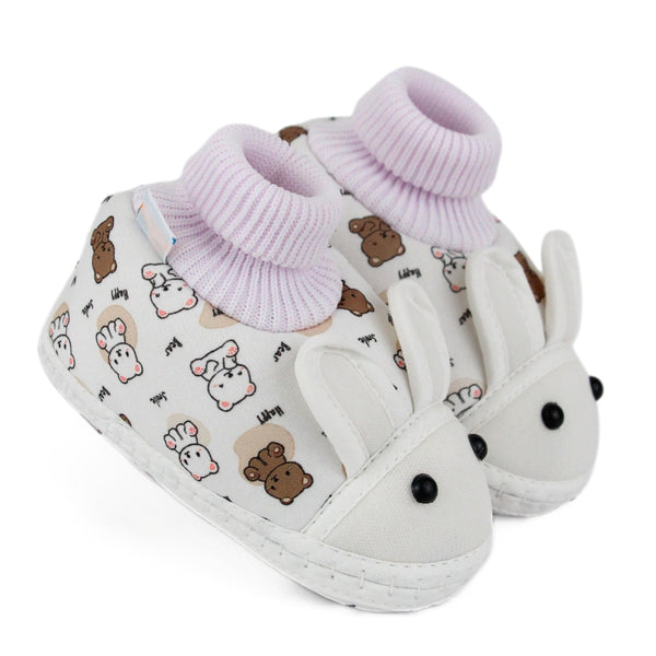 Baby Unisex Elephant Printed Soft Cotton Pre-Walker White,Brown Rabbit Face Shoe Booties-BT5574