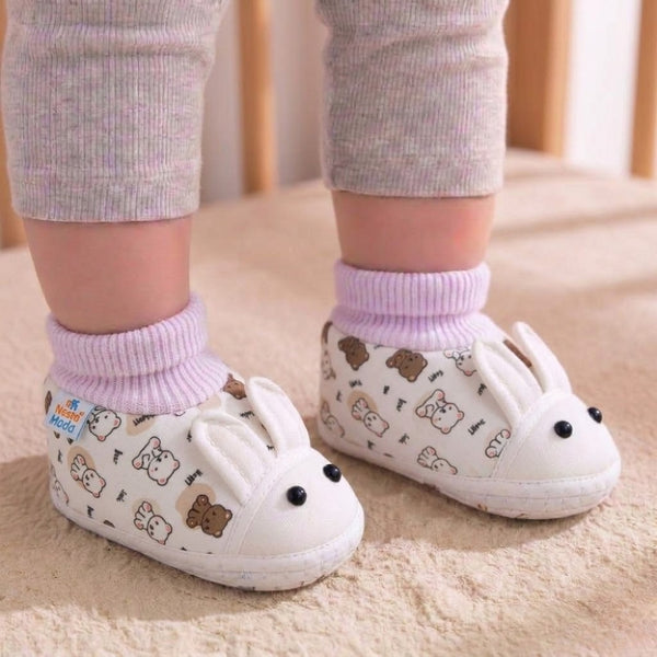 Baby Unisex Elephant Printed Soft Cotton Pre-Walker White,Brown Rabbit Face Shoe Booties-BT5574