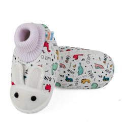 Baby Unisex Elephant Printed Soft Cotton Pre-Walker White Rabbit Face Shoe Booties-BT5575