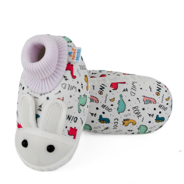 Baby Unisex Elephant Printed Soft Cotton Pre-Walker White Rabbit Face Shoe Booties-BT5575