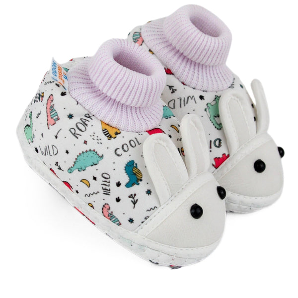Baby Unisex Elephant Printed Soft Cotton Pre-Walker White Rabbit Face Shoe Booties-BT5575