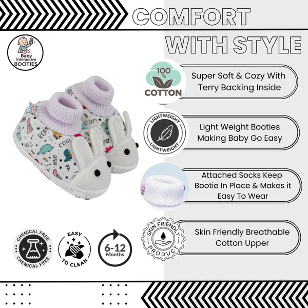 Baby Unisex Elephant Printed Soft Cotton Pre-Walker White Rabbit Face Shoe Booties-BT5575