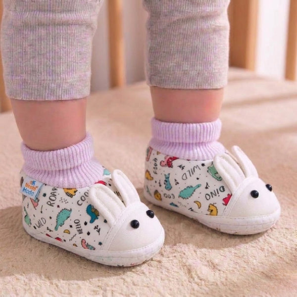 Baby Unisex Elephant Printed Soft Cotton Pre-Walker White Rabbit Face Shoe Booties-BT5575