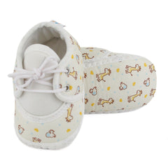 Baby Unisex Giraffe Printed Soft Cotton White,Yellow Lace Shoe Booties-BT5576