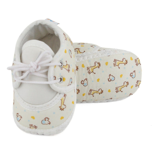 Baby Unisex Giraffe Printed Soft Cotton White,Yellow Lace Shoe Booties-BT5576