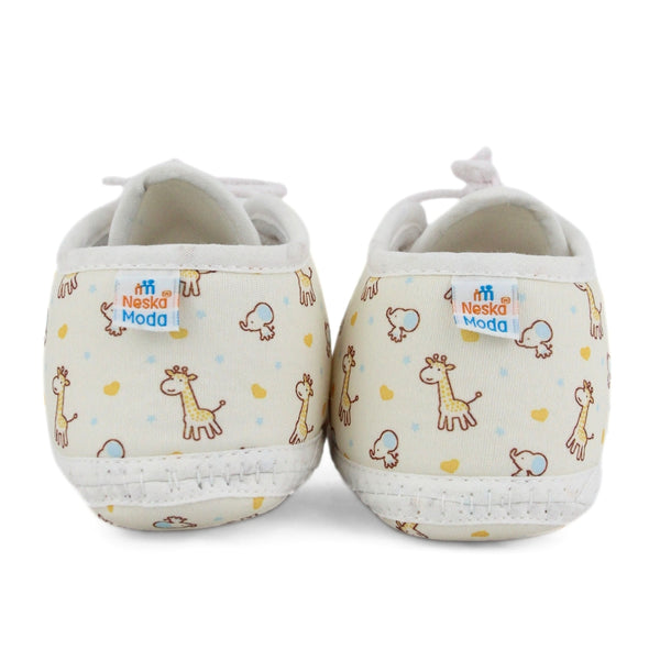 Baby Unisex Giraffe Printed Soft Cotton White,Yellow Lace Shoe Booties-BT5576