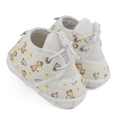 Baby Unisex Giraffe Printed Soft Cotton White,Yellow Lace Shoe Booties-BT5576